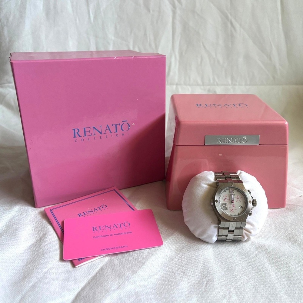 Renato Beauty Chronograph Swiss Movt White Pink Dial Crystal Women's Watch Date - Picture 3 of 10